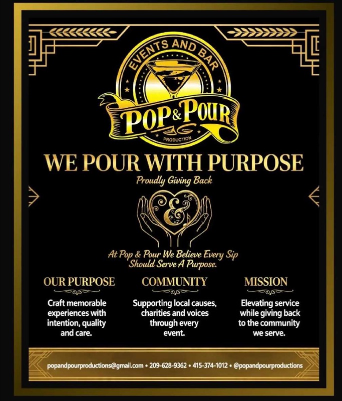 Pop & Pour flyer: We Pour With Purpose. Our purpose, community and mission.