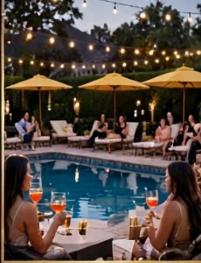 Poolside private party at dusk