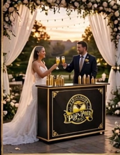 Wedding bar with the Pop & Pour sign